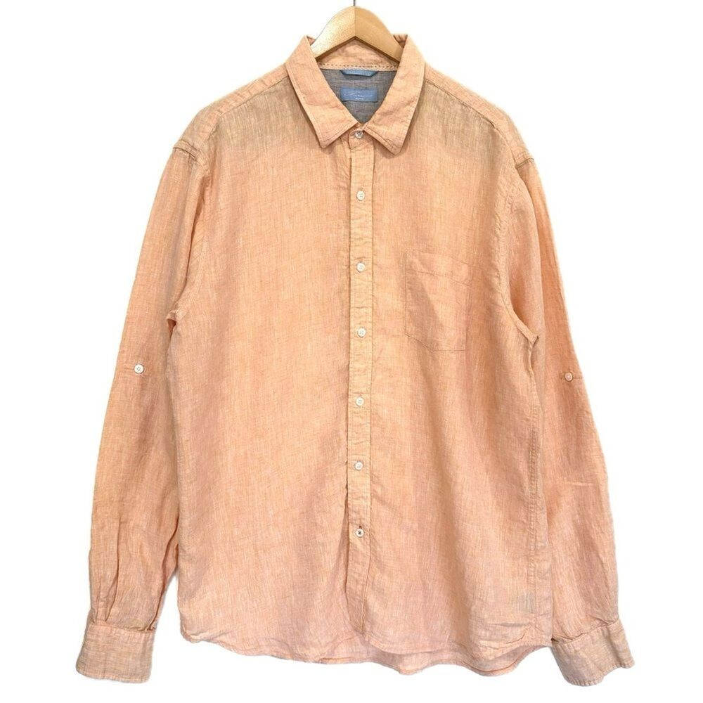 Toscana Aqua Linen Shirt Mens Size XL Long Sleeve Button Down Soft Coral Peach